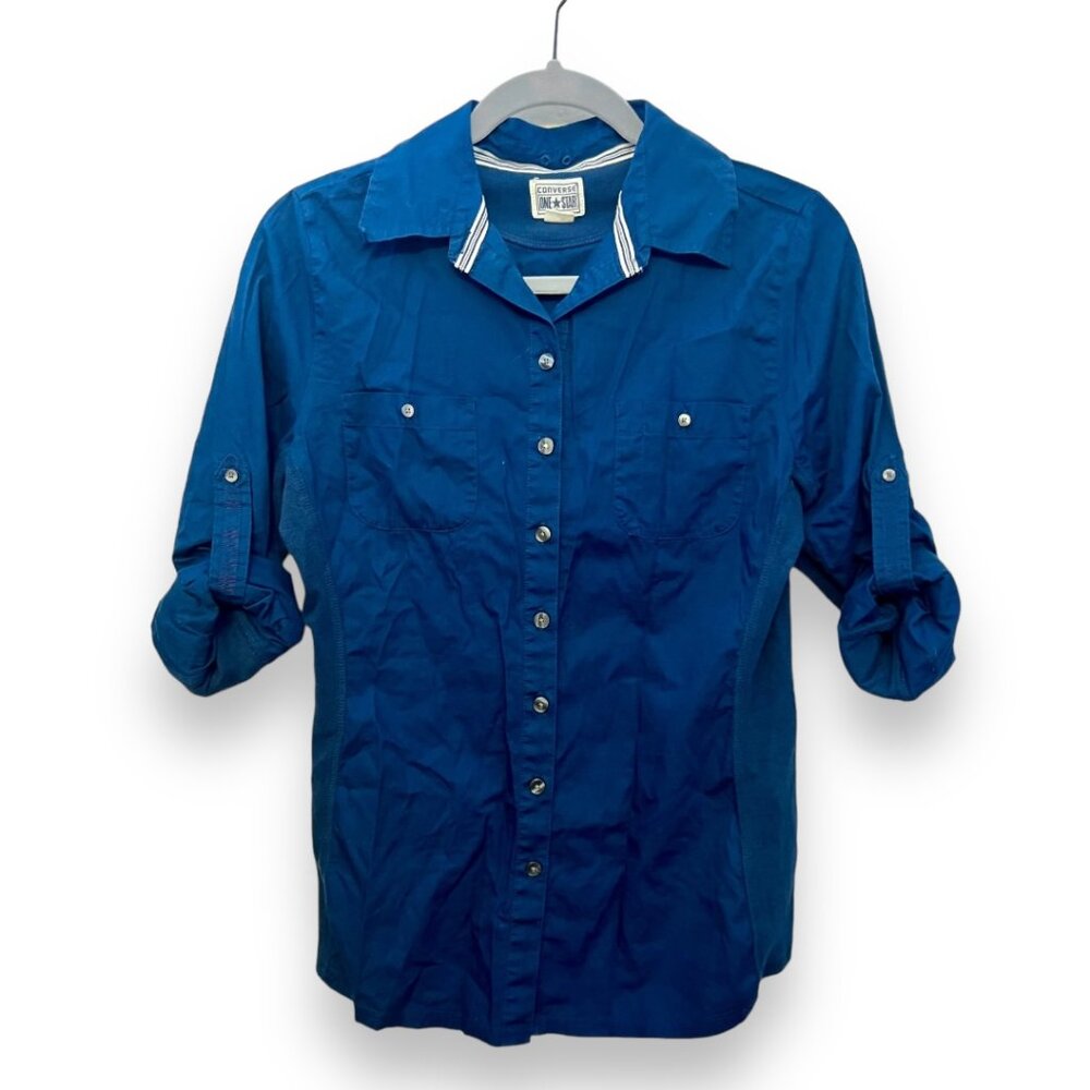 Converse Long sleeve blue button front